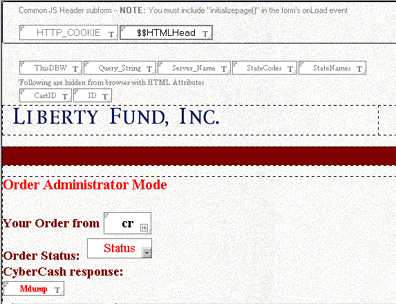 Top of the Order form in Designer